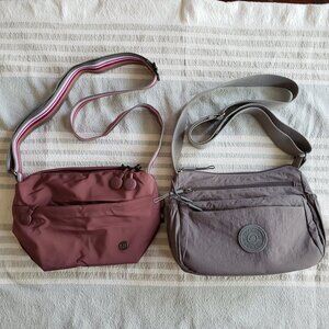 Travel crossbody bags duo: rose pink and gray taupe
